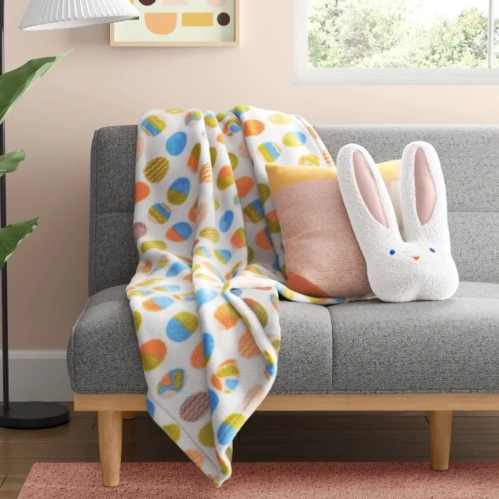Easter Eggs Printed Plush Throw Blanket Multicolor Spring - Room Essentials